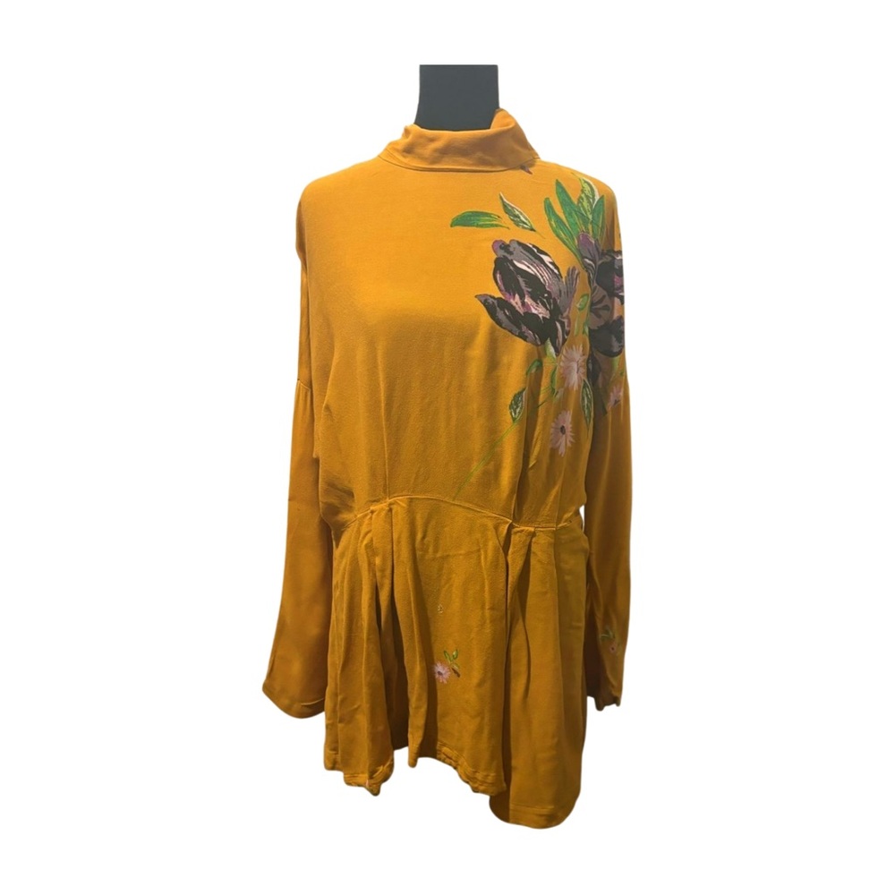 Free People Gemma Mini Dress Mustard Yellow Floral Tie Back Open Back Medium